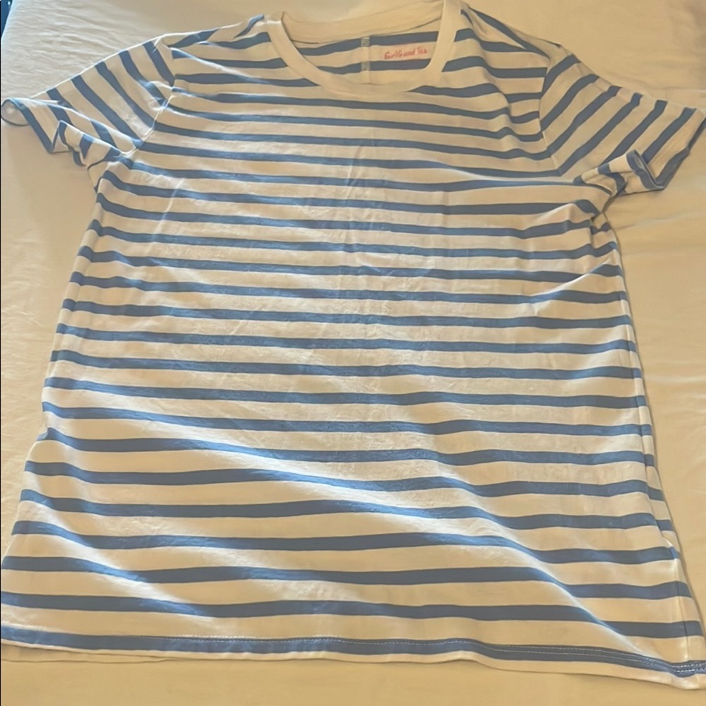 Crewcuts Blue and White Girlfriend Tee size xxl (15-16)